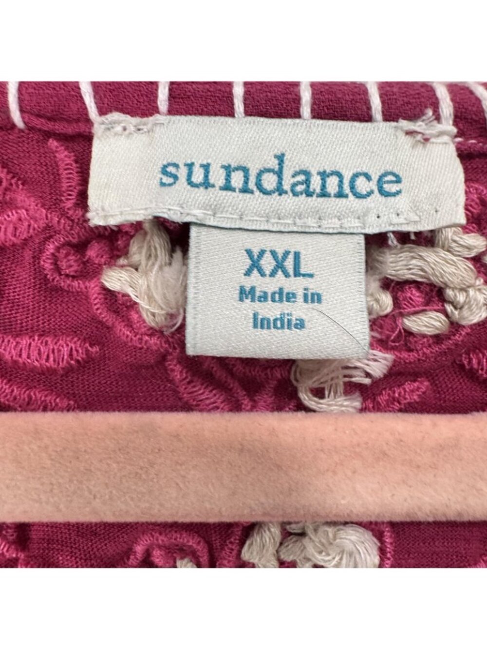 Sundance Blouse Womens XXL Red Embroidered V Neck Balloon Sleeve Tunic Top - Picture 5 of 8
